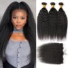 Kinky Straight 3 Bundles With Frontal 13x4 Ear To Ear Brazilian Human Hair Weaves 3 Bundles And 13x4 Lace Frontal 100% Unprocessed 9a Yaki Straight