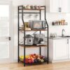 Kitchen Bakers Rack, Microwave Oven Stand With Large Wire Basket, Industrial Coffee , 4-tier Kitchen Utility Storage Shelf With 8 Hooks For Spice,