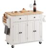 Kitchen Island Cart with Solid Wood Top, 35.4' Width Mobile Carts with Storage Cabinet, Rolling Kitchen Table with Spice Rack, Towel Rack, and