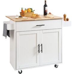 Kitchen Island Cart with Solid Wood Top, 35.4' Width Mobile Carts with Storage Cabinet,Rolling Kitchen Table with Spice Rack,Towel Rack,Drop Leaf and