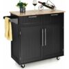 Kitchen Island Rolling Storage Trolley Cart Shelves Cupboard 2 Doors Cabinet