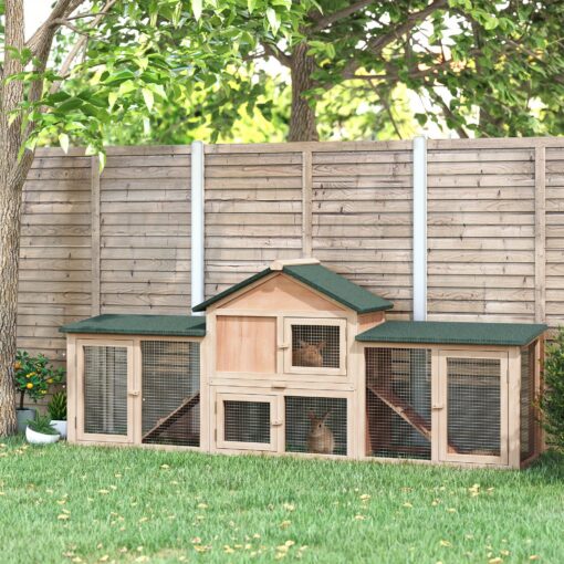 Large Rabbit Hutch Outdoor Wooden Guinea Pig Hutch With Run, 2 Storey Bunny House 210 X 45.5 X 84.5 Cm