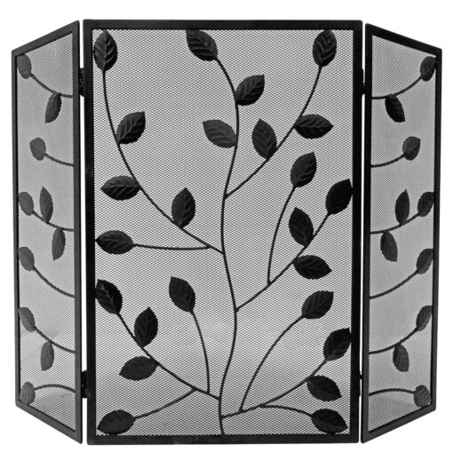 Leaves 3 Panel Steel Fireplace Screen