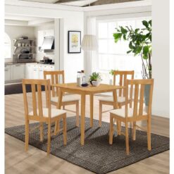 Ledbury Light Oak Dining Table and Chairs Set 4, Drop Leaf Table & Chairs with Warm Cream Fabric Seat Pads, Wooden Dining Room Set for Home & Cafe