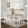 Ledbury Small Wooden Dining Table and Chair Set of 4, Drop Leaf and Chairs in White & Oak Finish, Space Saving Table and Chairs, Dining Room Set for