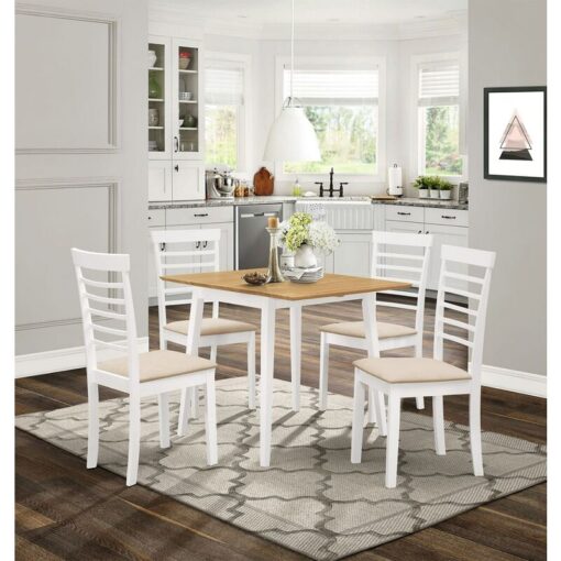 Ledbury Small Wooden Dining Table and Chair Set of 4, Drop Leaf and Chairs in White & Oak Finish, Space Saving Table and Chairs, Dining Room Set for