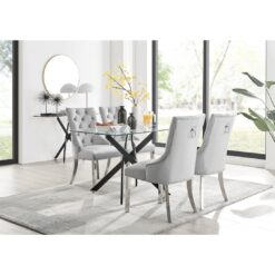 Lenworth Glass & Metal Dining Table Set with 4 Luxury Velvet Dining Chairs - Sleek Modern Design