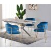 Life Interiors - Blaze lux Atarah Dining Set - a White Extendable Dining Table and Set of 4 Blue Velvet Dining Chairs - Dining Room Kitchen