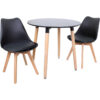 Life Interiors - Halo Round Lorenzo Dining Set - a Black Wooden Dining Table and Set of 2 Black Polypropylene Dining Chairs - Dining Room Kitchen