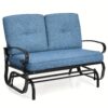 Lifezeal 2-person Outdoor Swing Glider Chair Bench Loveseat Cushioned Sofa Blue