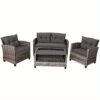 Lifezeal 4 Pcs Patio Rattan Furniture Set, Outdoor Furniture Set Coffee Table Cushioned Sofa Garden Lawn Grey