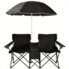 Lifezeal Portable Folding Picnic Double Chair W/umbrella Table Cooler Beach Camping Black