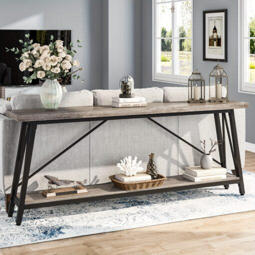 Little Tree Industrial Entry Console Table, 70.9 Inches Extra Long Sofa Table Behind Couch, For Hallway, Entryway & Living Room