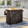 Livingandhome - Wooden Kitchen Island Cart with Storage Cabinets