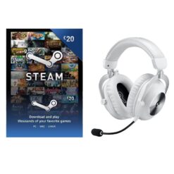 Logitech PRO X 2 LIGHTSPEED Wireless 7.1 Gaming Headset (White) & Steam Wallet Card (£20) Bundle, White