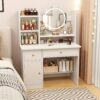 Makeup Desk And Lighted 3 Desk Makeup Drawers And Shelves Dressing Table, Bathroom