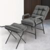 Maxmass Modern Accent Chair With Ottoman Linen Fabric Arm Chair With Adjustable Backrest