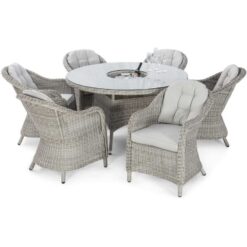 Maze Rattan - Oxford 6 Seat Round Ice Bucket Dining Set with Heritage Chairs and Lazy Susan