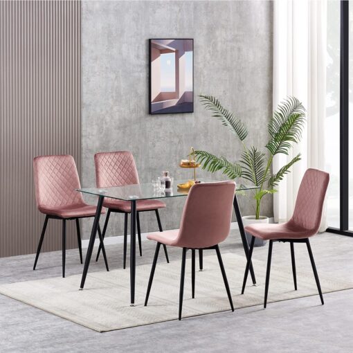 Mcc Of 4 Designer Velvet Chairs Fabric Dining Chairs With Metal Legs- Chairs