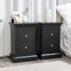 Melodymaison - Pair of Black 2 Drawer Bedside Tables - Slimline Haxey Black Range