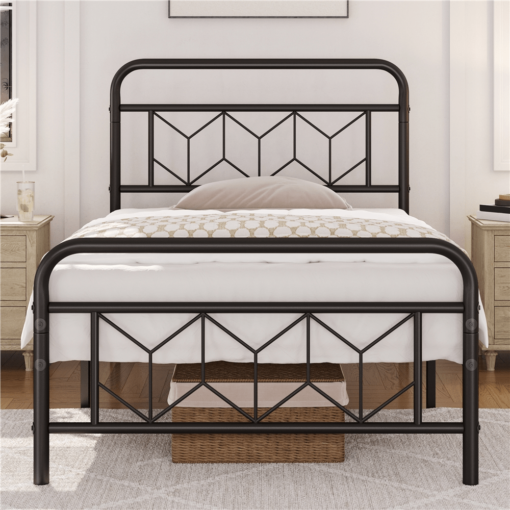 Metal Bed Frame With Diamond Pattern Headboard Platform Bed With 32cm Underbed Storage