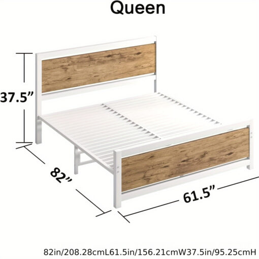 Metal Platform Bed Frame With Wooden Headboard Footboard, Rustic Country