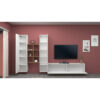 Minatee TV wall unit Dcola, TV stand with 3 doors, 100% Made in Italy, cm320x30h180, Glossy white and Maple