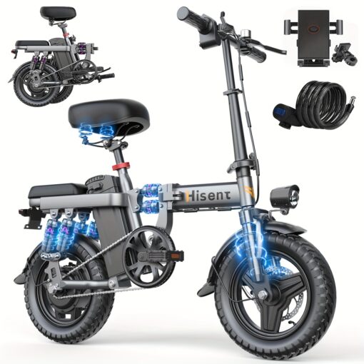 Mini Folding Electric Bike, 14'' Ebike With 20 Mph Max & Long Range, Bicycle, Hisent Adult E-bike 500w () Brushless Motor, 48v 17.5ah Battery Brakes