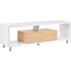 Minimalistic tv Stand Unit Open Storage Two Drawers White and Light Wood Knox