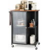 Mobile Serving Cart Metal Kitchen Trolley w/ Transparent Single Door Cabinet