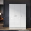 Modern 3 Door Tall Wardrobe White High Gloss Bedroom Furniture 1200 x 500 x 1800mm with Shelves, Metal Handles, Hanging Rail - Elegant