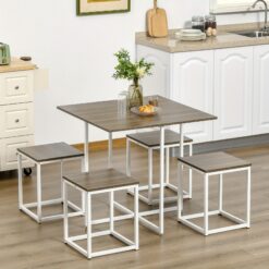 Modern 5-piece Dining Table Set Metal Frame Square Kitchen Table With 4 Chairs For Dining Room,