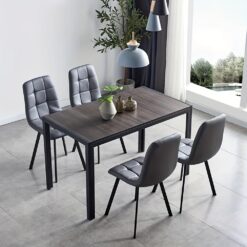 Modern 5-piece Kitchen Dining Table Set With Sturdy Metal Frames And Faux Leather Chairs For 4 - Grey