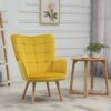 Modern Accent Chair Velvet-touch Tufted Wingback Armchair Upholstered Chair With Wood Legs, Yellow