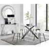 Modern Casino Glass and Metal Hairpin Leg Dining Table Set & 4 Luxury Faux Leather Dining Chairs