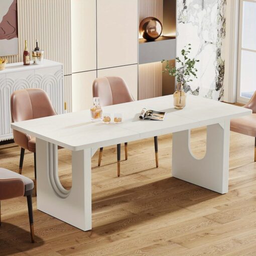 Modern Dining Table For 6 To 8 People, Large Kitchen Dining Table With Wood Pedestal Base, Rectangular Long Dinner Table For Kitchen, Dining Room,