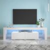 Modern Led Tv Stand With Remote Control Lights, 20 Colors, White Large Tv Stand With 2 Glass Shelves And 2 Large Capacity Drawers For Living Room