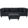 Modern Modular 3 Seater Sofa with Ottoman Upholstered Polyester Fabric Cushioned Backrest Black Unstad