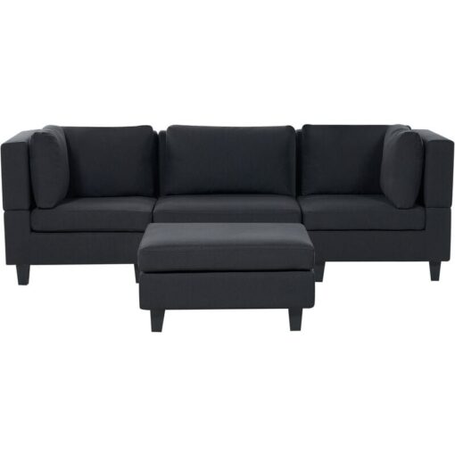 Modern Modular 3 Seater Sofa with Ottoman Upholstered Polyester Fabric Cushioned Backrest Black Unstad