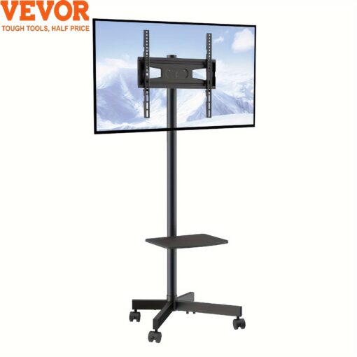 Modern Rolling Tv Stand Height Adjustable Mobile Tv Cart Floor Tv Stand With Projector Shelf For 23"-60" Tvs With Lockable Wheels & A Tray