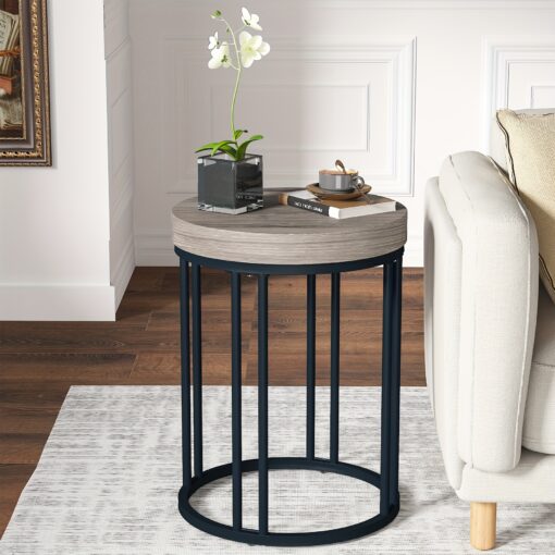 Modern Round End Table - Small Accent Nightstand With Metal Frame And Wooden Top, Space-saving Circle Bedside Table For Living Room Sofa, Bedroom,