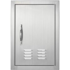 Mophorn BBQ Access Door, 356x508 mm Single Outdoor Kitchen Door, Stainless Steel Flush Mount Door, Wall Vertical Door with Handle and vents, for BBQ