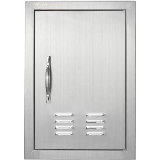 Mophorn BBQ Access Door, 356x508 mm Single Outdoor Kitchen Door, Stainless Steel Flush Mount Door, Wall Vertical Door with Handle and vents, for BBQ