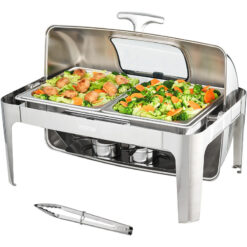 Mophorn - vevor Rectangle Roll Top Chafing Dish with 9Qt Pan Visual Glass Lid Fuel Holder