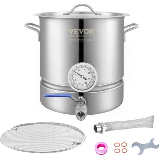 Mophorn - vevor Stainless Steel Kettle, 5 gallon Brewing Pot, Tri Ply Bottom for Beer, Brew Kettle Pot, Home Brewing Supplies Includes Lid, Handle,