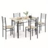 Natural 5 Pcs Dining Table Set Counter Height Table Home Kitchen Furniture