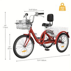 Naturehavenshop 24 & 26 Inch Adult Tricycle, 1 & 7 Wheel Bikes, For Adults With Removable Baskets, Bike For Seniors Women Men Shopping Picnic Outdoor