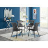 Novara Round Glass Dining Table & 4 Dark Grey Nora Black Leg Chairs