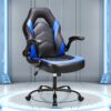 Office Ergonomic Computer Gaming Desk Racing Chair For Adults, Flip-up Arms Adjustable Height Pu Leather Swivel With Wheels