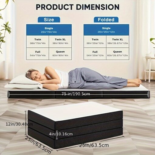 Olixis Foldable Mattress, Memory Foam, Comfortable And Lightweight, Elastic Foam Base, Non-slip Bottom, Jacquard Fabric Cover Removable And Washable,